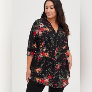 Torrid Emma Babydoll Crinkle Gauze Long Sleeve Tunic Top Floral 1X